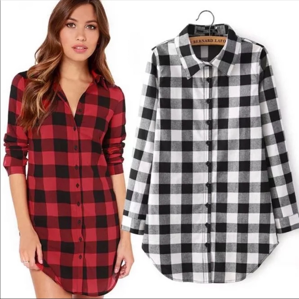Clearance! trendy plaid shirt (avail: red & white)